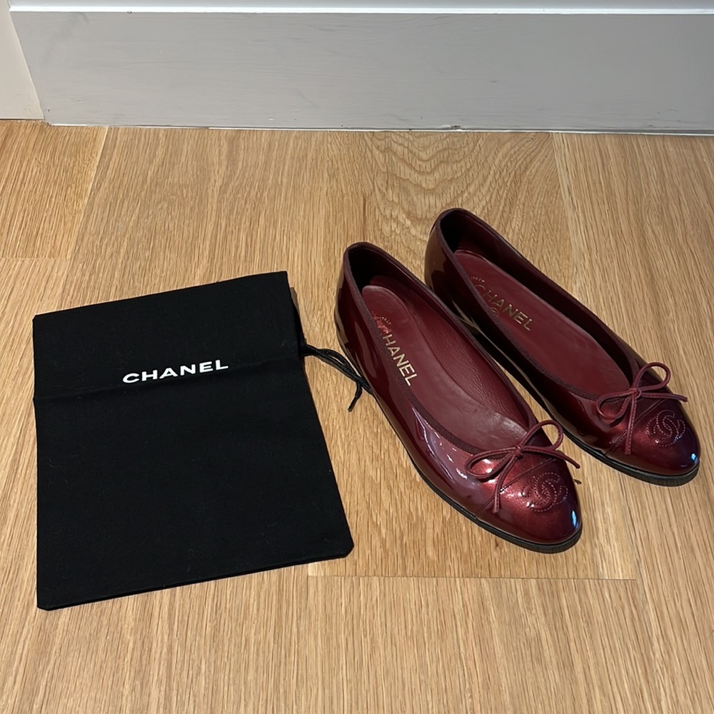 Chanel Patent Leather Ballet Flats Burgundy-Red